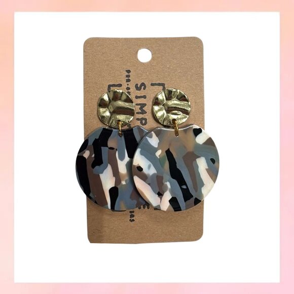 Jewelry - Camo Marble Acetate & Gold Drop Earrings - Geo Circle